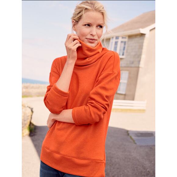 Talbots Roll Neck Pullover Fleece Cotton Blend Orange Cozy Warm Sweater Medium - Picture 1 of 6